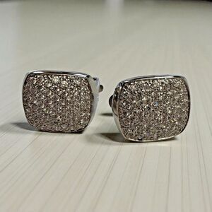 Vintage Silver Tone Rhinestone Clip On Earrings Pave Cushion 1 Inch